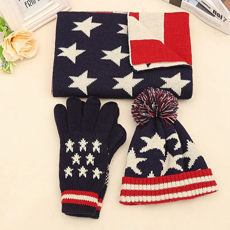 Модный мужской шарф, комплект для мальчиков и девочек, зимние аксессуары, женский шарф шляпа перчатки, комплект, дышащий теплый комплект из 3 предметов, новая звезда, Mete