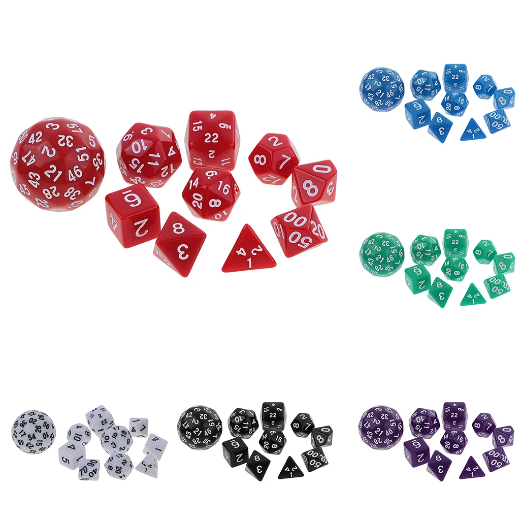 Pack of 10 Dice Set-D4, D6, D8, D10, D12, D20, D24, D30, D60 Acrylic Dice Multicolor Board Game Dice Party Gambling Dices