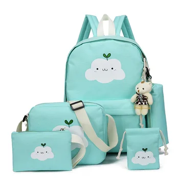 

4PCs/Set Composite Bag Clouds Printing Canvas Child Backpack Ladies School Bags For Teenager Girl Boy Student Travel Bag Handbag