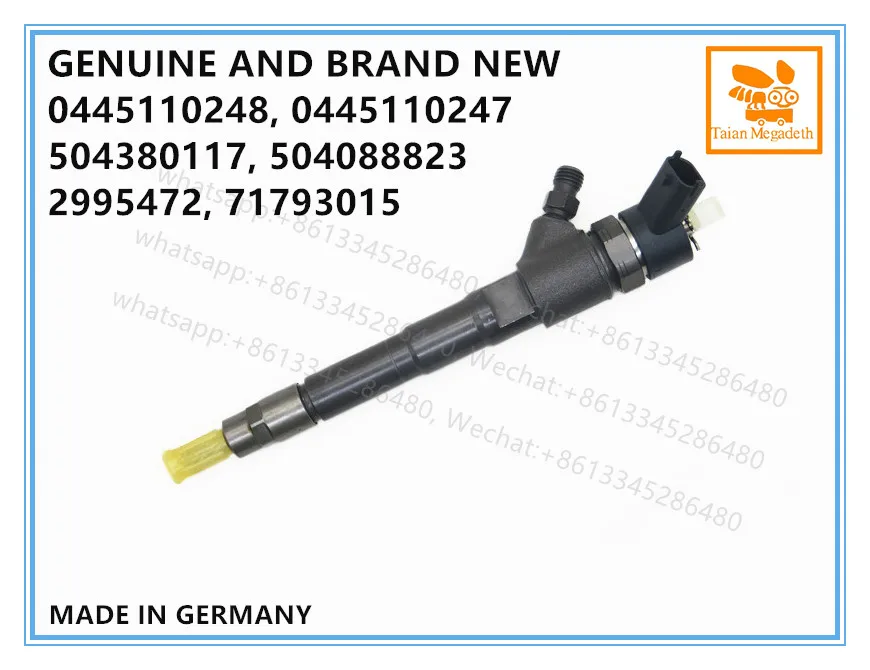 GENUINE AND BRAND NEW DIESEL COMMON RAIL FUEL INJECTOR ASSY 0445110248, 0445110247, 504380117, 504088823, 2995472, 71793015