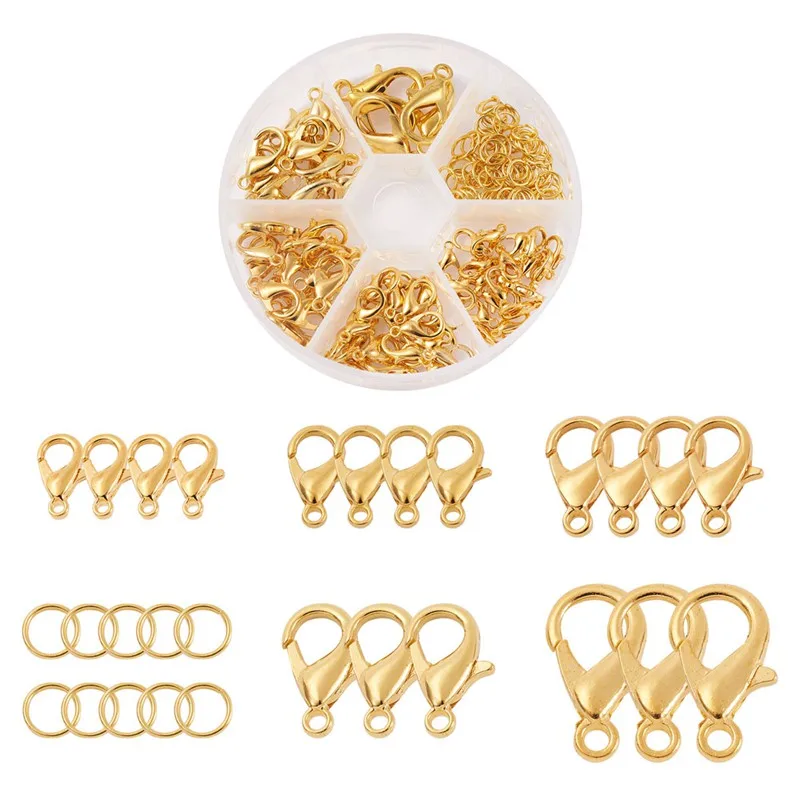 1 Box Alloy Lobster Clasps Jump Rings Connector Multi Sizes For Jewelry