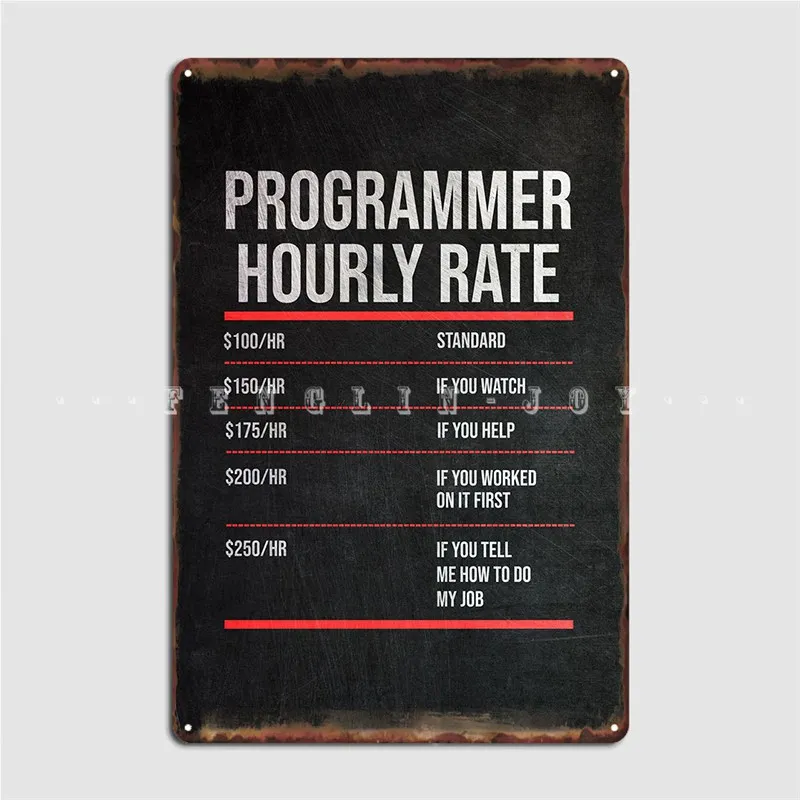 ProgrammerHourlyRateMetalSignWallMuralWallFunnyWallDecorTin