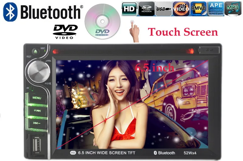 Автомобильный DVD с сенсорным экраном Hands Free RDS поддержка 7 языков 6,5 дюйма 2 Din HD Bluetooth автомобильный DVD MP4 плеер авторадио сенсорный экран