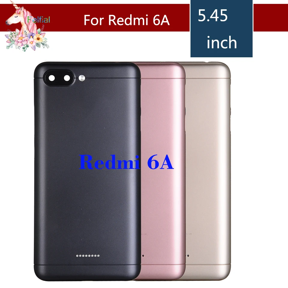 Корпус для Xiaomi Redmi 6A Redmi 6 Пластиковая Задняя Крышка батарейного отсека Запасные части чехол с кнопками объектив камеры