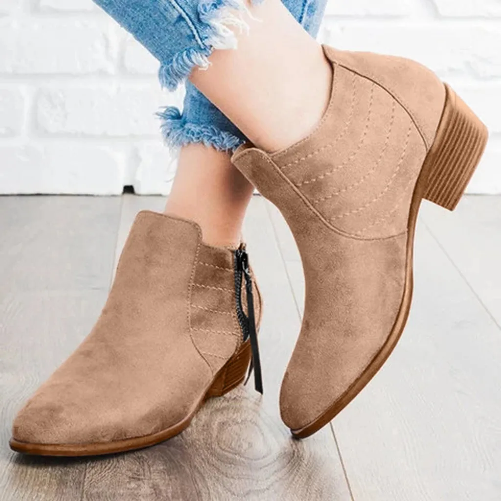 

ankle boots heels woman 2019 Round Toe ankle boots women leather brown cow leather women boots 2019 women‘s low shoes#G3