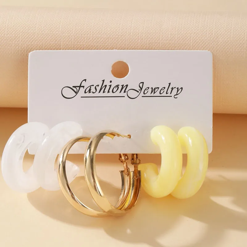 Fashion Mixed Resin Pearl Hoop Earrings Set 2024 New Style for Women Minimalist Flower Heart Butterfly Cross Geometric Earrings