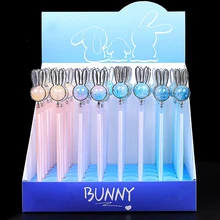 

12Pcs/Bulk Korean Cool Cute Funny Pens Bunny Crystal Rabbit Kawaii Girl Stationery Ballpoint School Office Supply Black Blue Ink