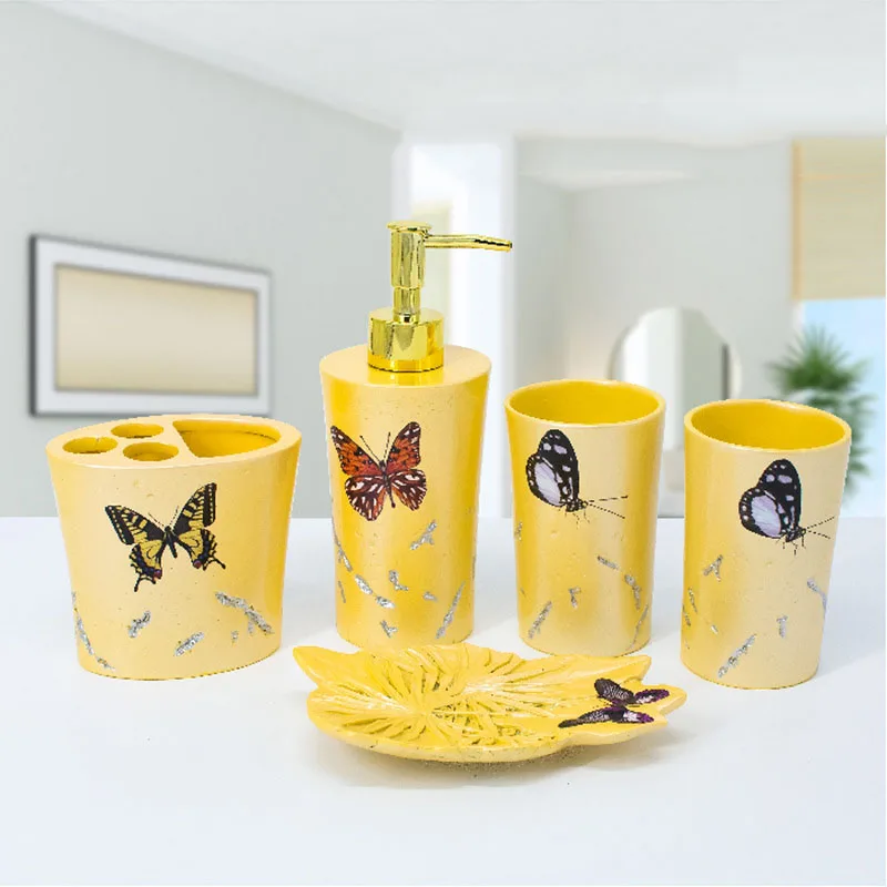 Yellow 5 шт. модные элегантные бабочки для дома, отеля, свадьбы, романтическая ванная комната, набор из смолы, принадлежности для ванной комнаты, набор для хранения банных украшений - Цвет: Yellow