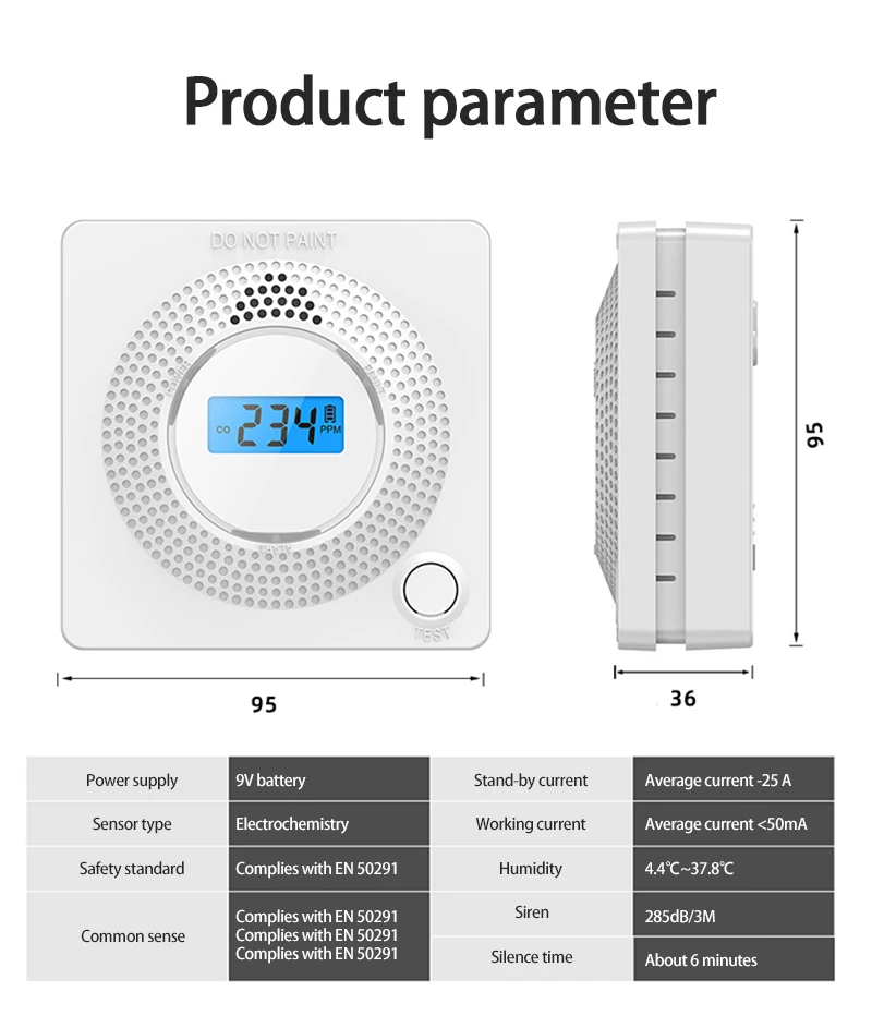 2 In 1 LCD Display Wifi Carbon Monoxide Smoke Combo Detector Battery Operated CO Alarm Smart Home Security Gas Alarm For Tuay ring keypad red light