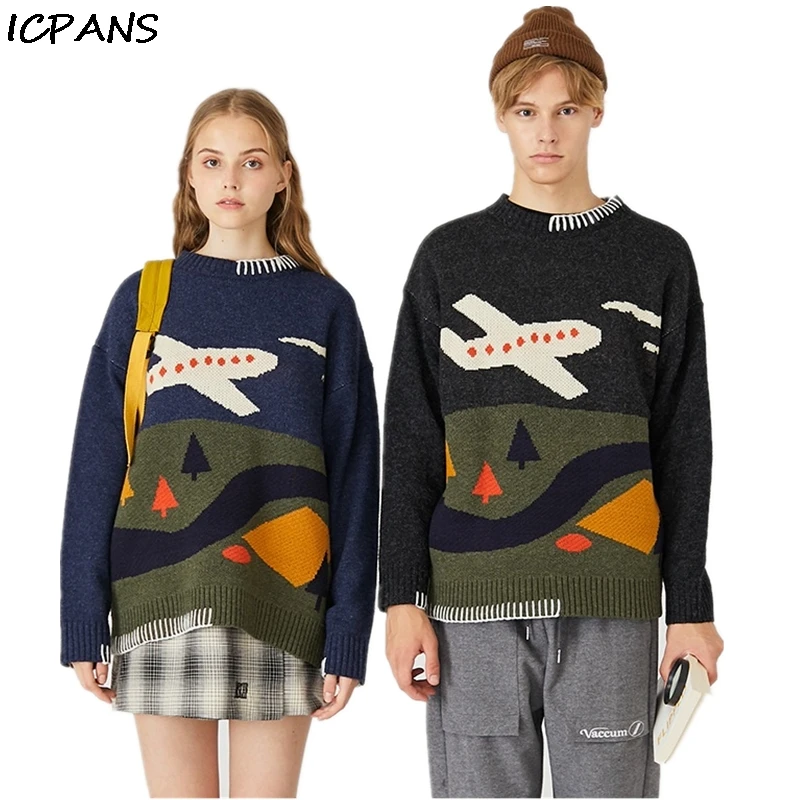

ICPANS Streetwear Print Mens Womens Pullovers Sweater Kint wear O Neck Loose Oversize Sweaters 2019 Spring Autumn Hiphop Fashion