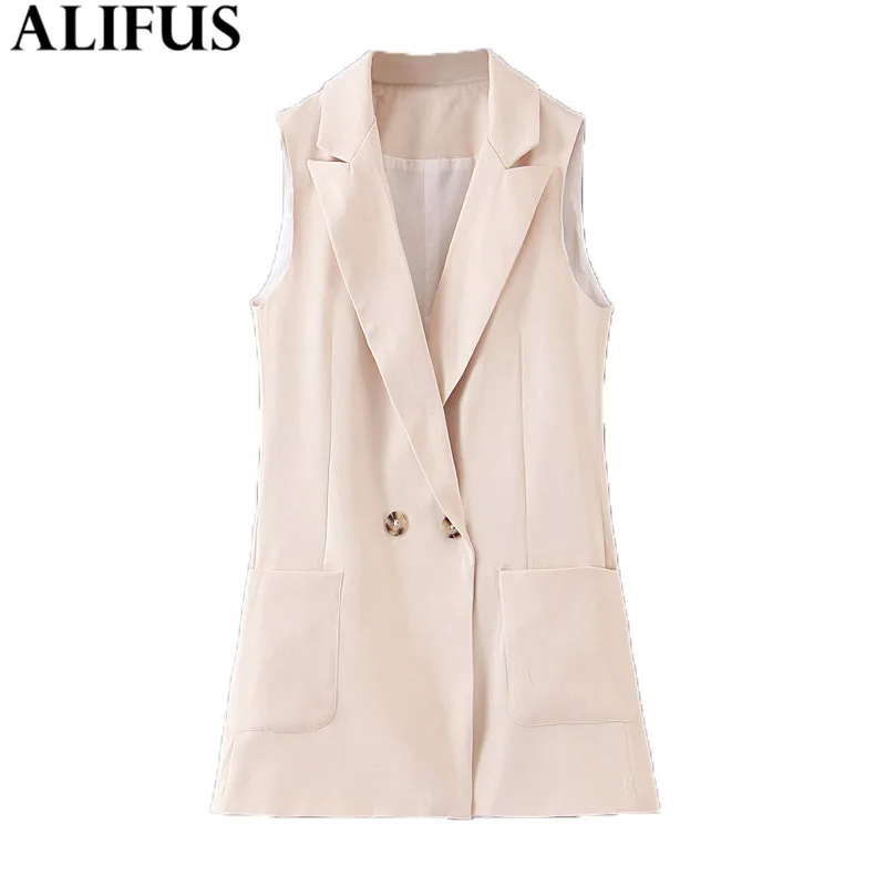 

Fashion Za Women Vest 2019 Elegant Solid Double Breasted Waistcoat Notched Sleeveless Stylish Jacket Outerwear Female Ladies