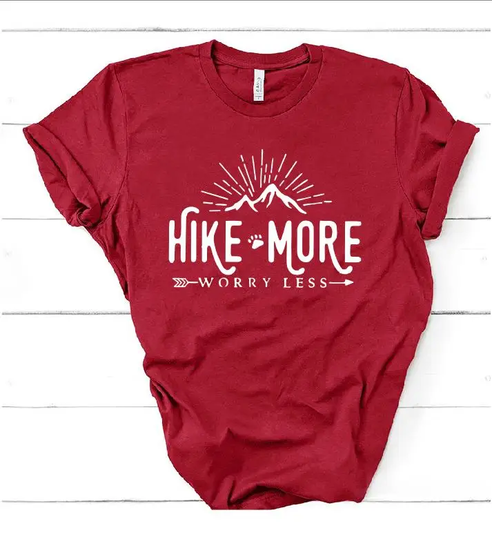 Hike More Worry Less футболка на открытом воздухе Wanderlust Футболка женская Стрела Приключения Кемпинг природа Топ Футболка короткий рукав женские топы