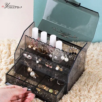 

OYOREFD Acrylic Transparent Jewelry Organizer Desktop Classification Dust-proof Exhibition Box With Cover Jewelry Box Organizer