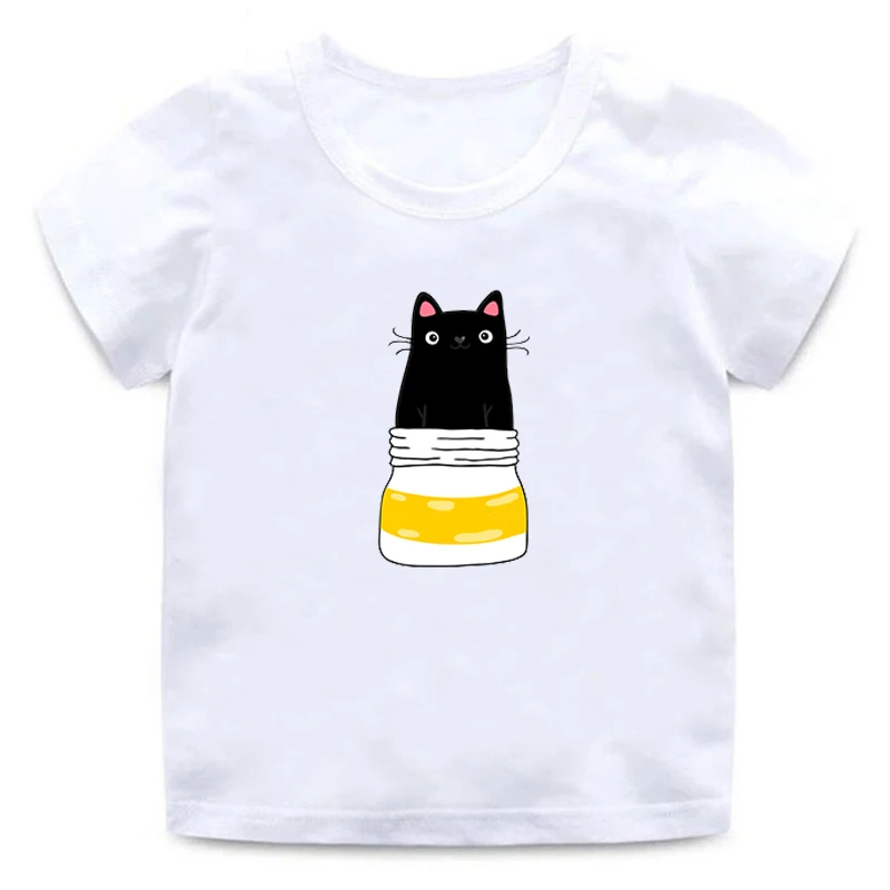 Детская футболка с короткими рукавами Kawaii/Летняя футболка для мальчиков с круглым вырезом с изображением единорога, щенка, мороженого, бутылочка для кошек футболка для девочек