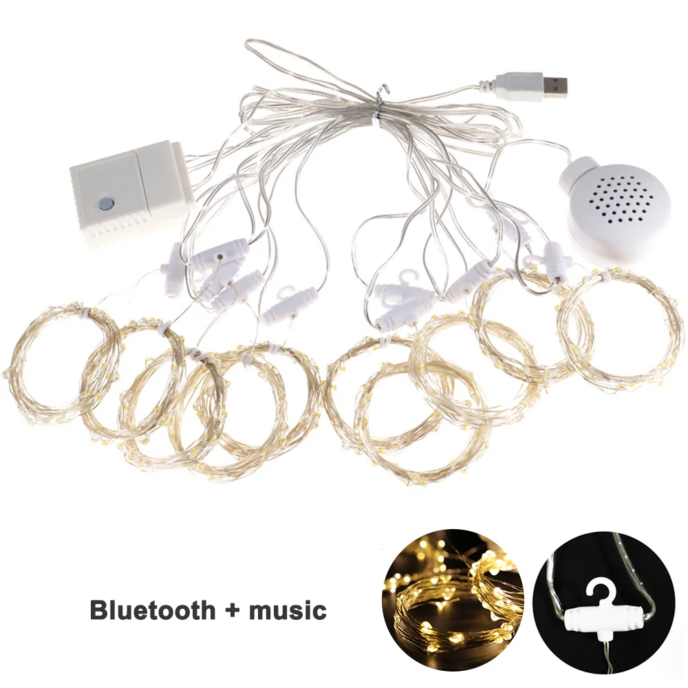 Warm White Светодиодный светильник, гирлянда, занавеска, Сказочная лампа, USB, Bluetooth, музыкальный светильник, s, вечерние, рождественские, свадебные украшения, с пультом дистанционного управления, 3x3 m, 3x1m - Испускаемый цвет: Warm White