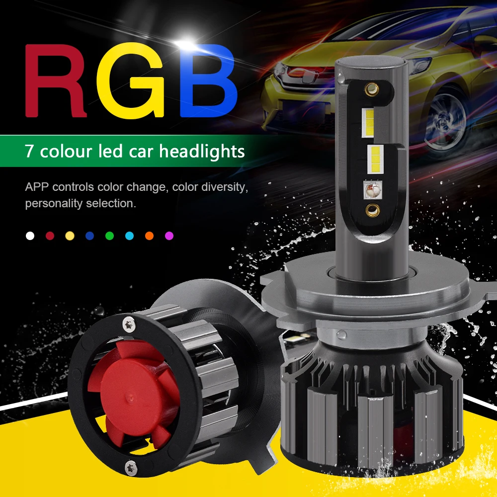 

EURS RGB H7 LED Headlights App Bluetooth Controlled Kit H1 H3 H4 LED H7 H11 9005 9006 Car Bulbs Colorful Head lights 12V 24V