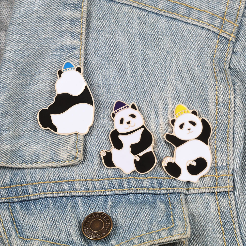 Giant panda Милая брошь в виде животного, набор, мультяшная Акула, гигантская панда, кролик, собака, корги, ручка, сердце, брошь для женщин, мужчин, детей, эмалированная булавка, ювелирное изделие - Окраска металла: Giant panda