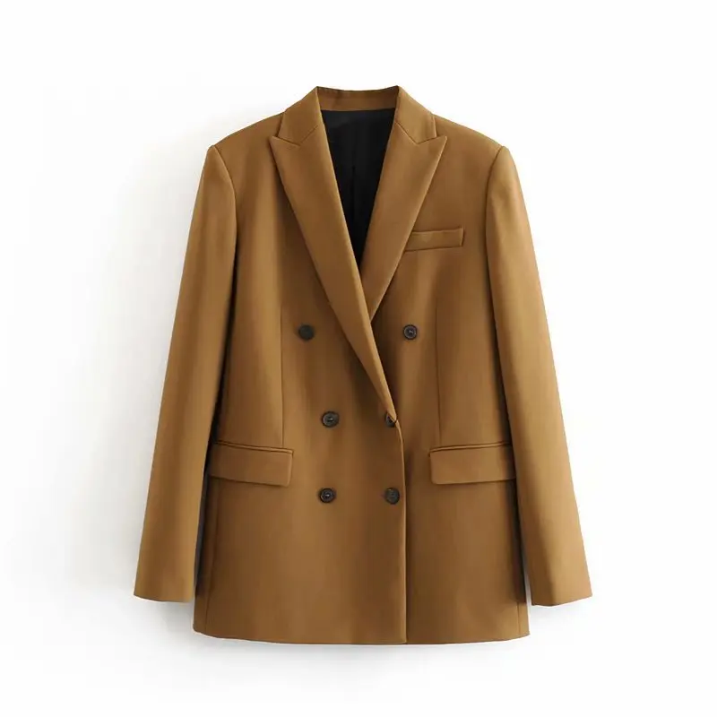 Women Elegant Long Sleeve Double Breasted Blazer Jacket Casual Solid Female Chic Lady Office Suit Blazer Outwear Coat