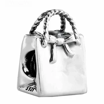 

Authentic 925 Sterling Silver Bead Charm Vintage Cute Shopping Handbag Bag Beads Fit Pandora Bracelet Bangle DIY Jewelry