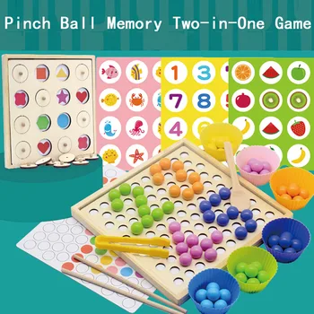

Kids Montessori 2 in 1 Wooden Chopsticks Clip Beads Math Counting Color Sorting Memory Matching Chess Game Bead Puzzle Board Toy