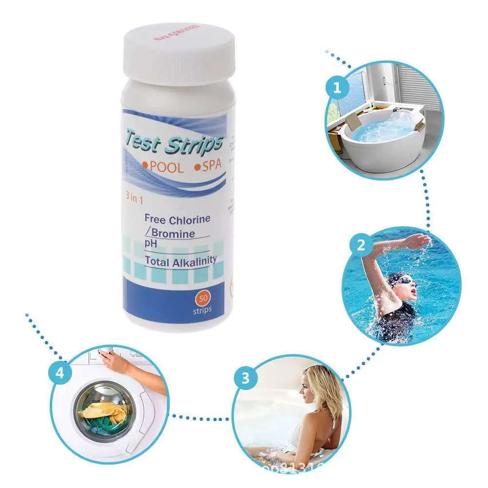 

3-In-1 Swimming Pool Test Paper Residual Chlorine PH Value Alkalinity Hardness Test Strip A Bottle Of 50pc Hot Tub Water Quality