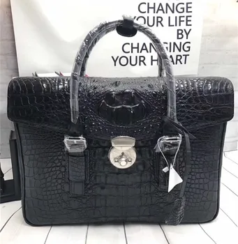 

Genuine Crocodile Skin Key Lock Closure Businessmen Briefcase Man Large Handbag Exotic Alligator Leather Male Portable Purse Bag