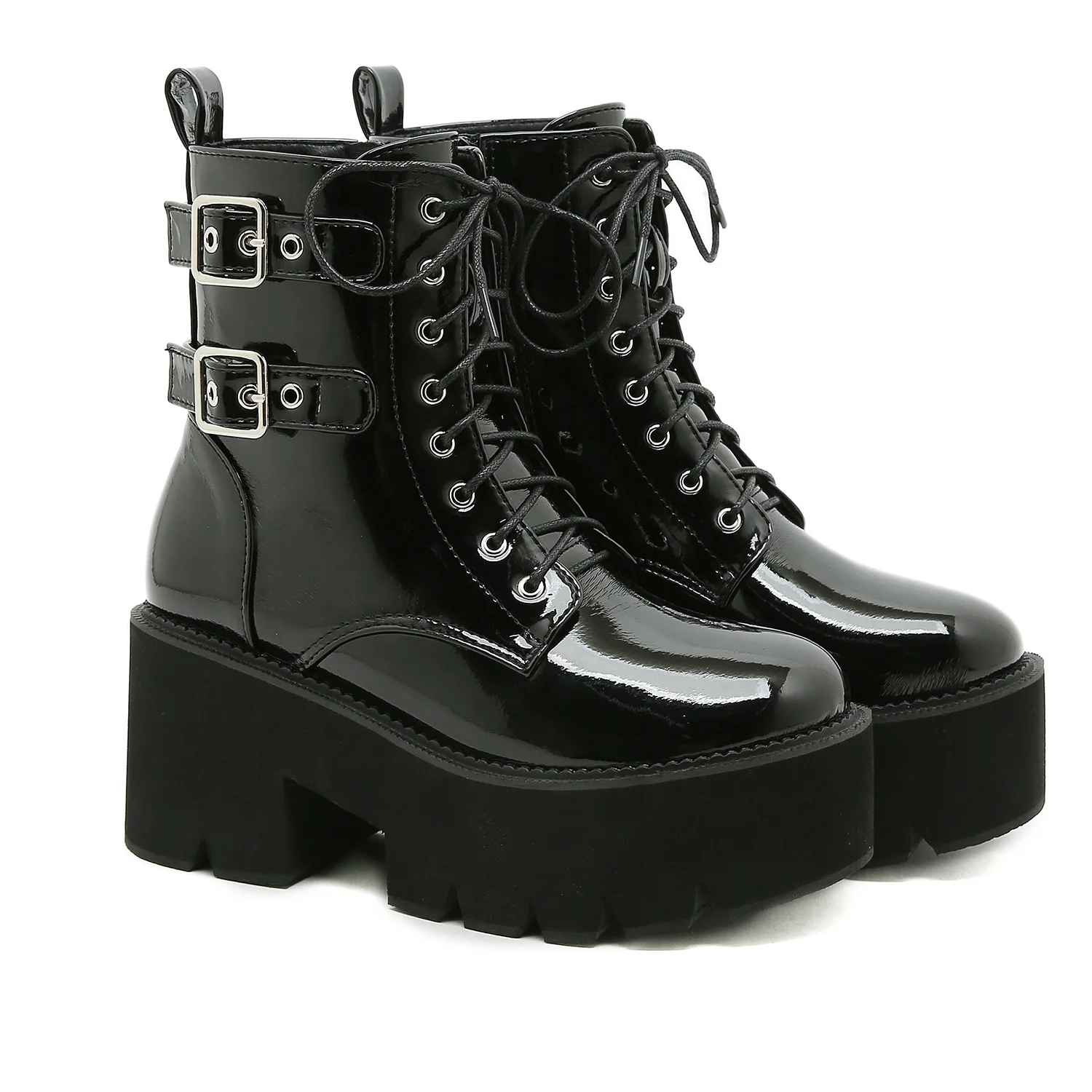 New Autumn Patent leather Women Ankle Boots Fashion Platform Black Fur High Heel Winter Shoes Woman Casual Footwear Large size