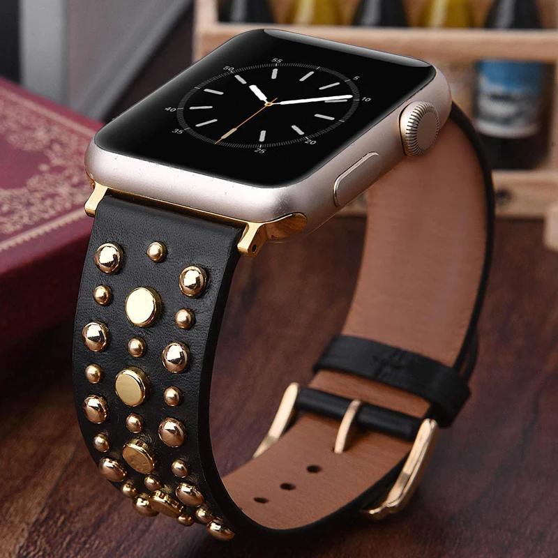 Кожаный ремешок 44 мм 42 для apple watch sport loop Series 5/4/3/2/1 браслет iWatch Band 38 40 с заклепками |