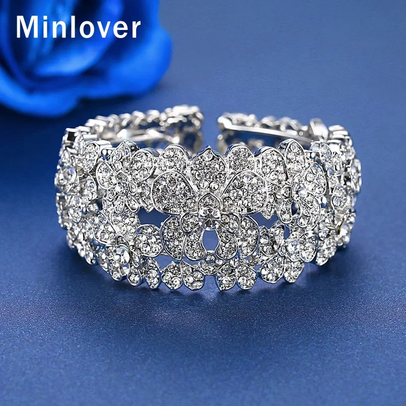 Minlover серебро/Стразы золотистого цвета манжеты браслеты для женщин высокого качества цветок браслет свадебное украшение MSL421