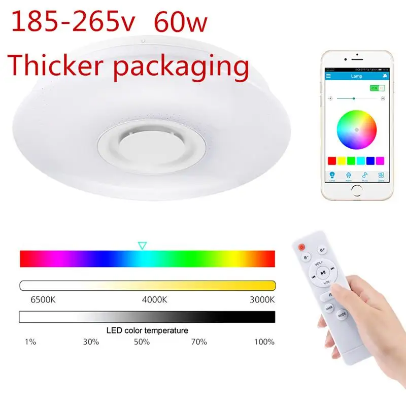 60wThicker packaging Современный светодиодный Потолочные светильники RGB с регулируемой яркостью 36/60W удаленное управление с помощью приложения Bluetooth Музыка Свет фойе спальни потолочные лампы - Цвет корпуса: 60wThicker packaging