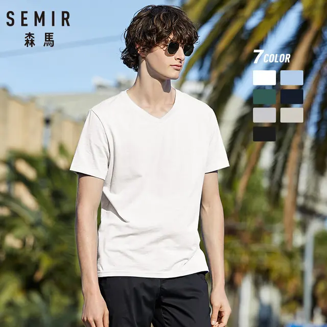 US $8.75 SEMIR 2019 summer new short-sleeved t-shirt trend man half-sleeved V-neck solid color bottoming tsh