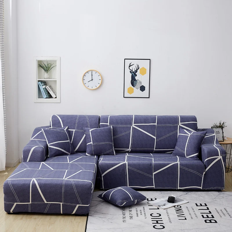 2 Pcs Covers for L Shaped Sofa Living Room Corner Sofa Covers Sectional Chaise Longue Sofa Slipcover Stretch Elastic
