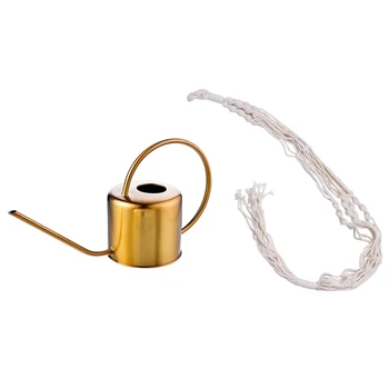

Watering Can Stainless Steel 1300Ml Small Water Bottle Easy to Use Handle with Macrame Plant Hangers Indoor