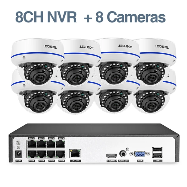Techege 8CH POE NVR комплект 1080P CCTV система 2MP IP камера Аудио запись водонепроницаемый детектор движения видео система безопасности - Цвет: 8pcs cameras