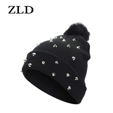 ZLD Удобная Шапка-бини модная шапка личность панк с заклепками для волос осенне-зимняя вязаная женская шерстяная шапка теплая накладка головной убор