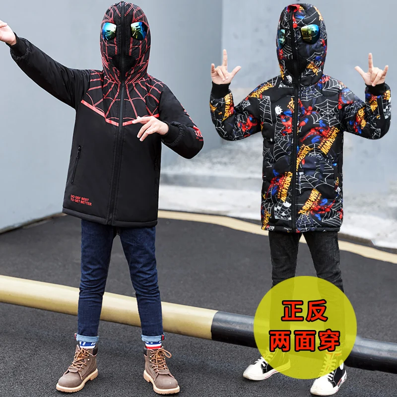 

Children Clothes 2019 Reversible Winter Jacket Boys Cartoon Cotton-padded Jacket Child Warm Down Cotton Coat With Glasses Hood