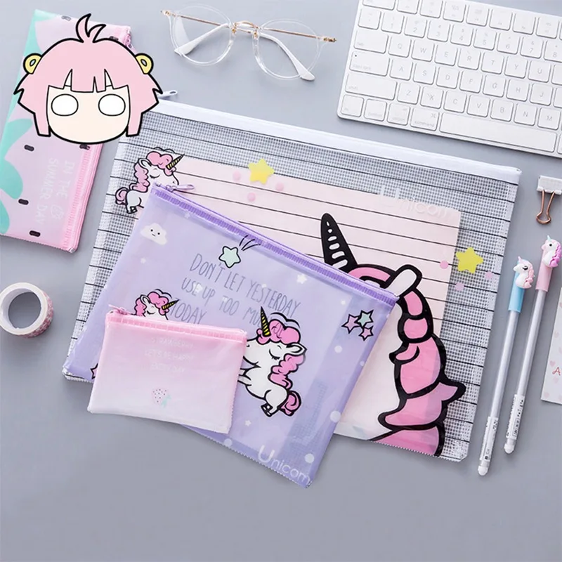 1Pcs Hot Sale 4 Sizes Popular Unicorn Colorful File Bag Document Bag File Folder Stationery Filing Production