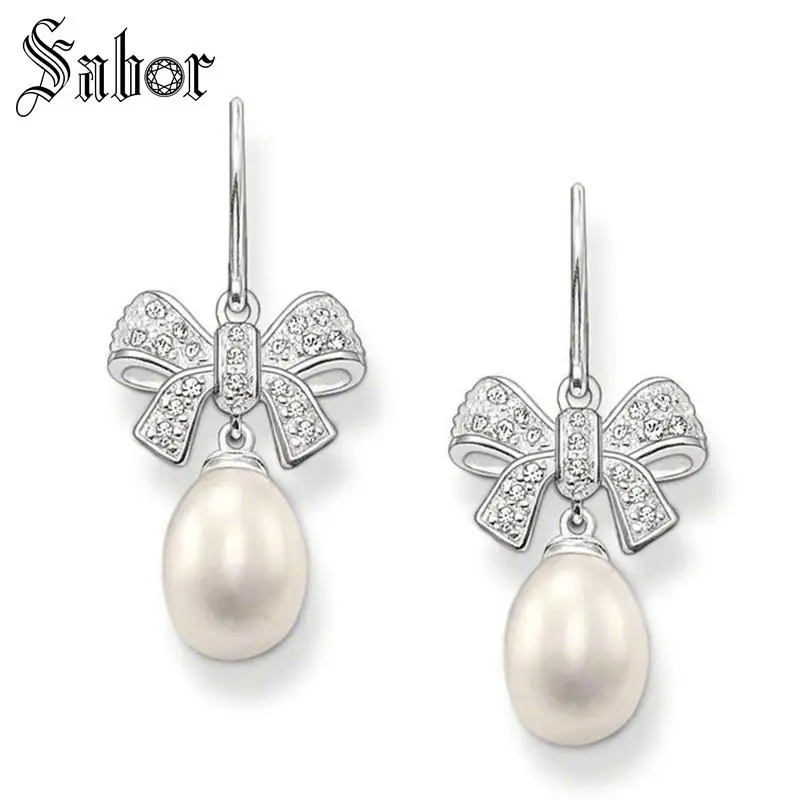 Серьги с бантом для вечеринки подарок женщин высококачественные серебряного