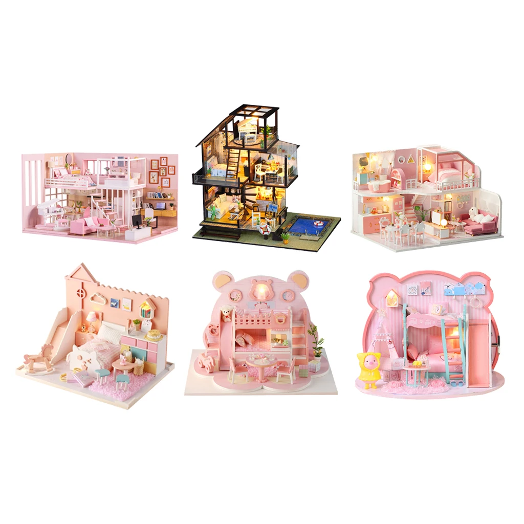 DIY Dollhouse Kit with Dust Proof Cover Wooden DIY Miniature Dollhouse Kit Toy Gift