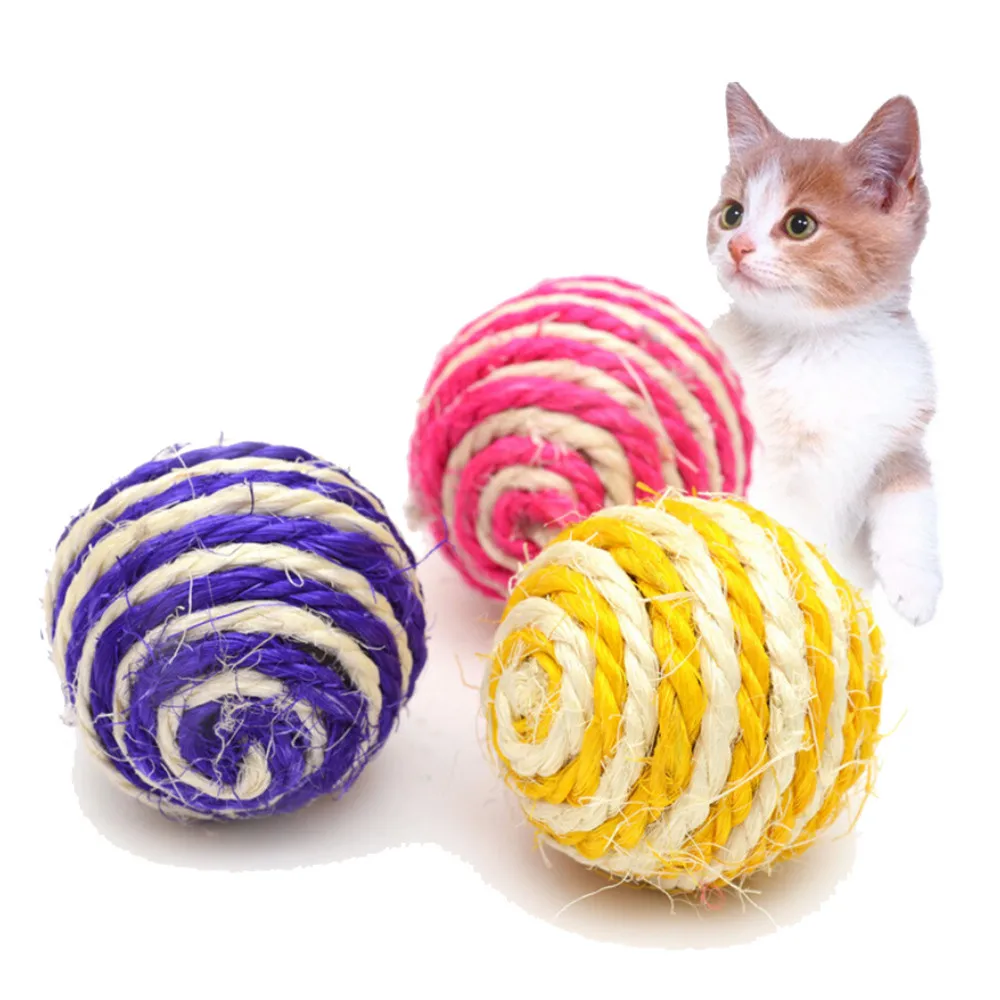 Cat Pet Sisal Rope Weave Ball Teaser Play Woven Ball Chewing Rattle