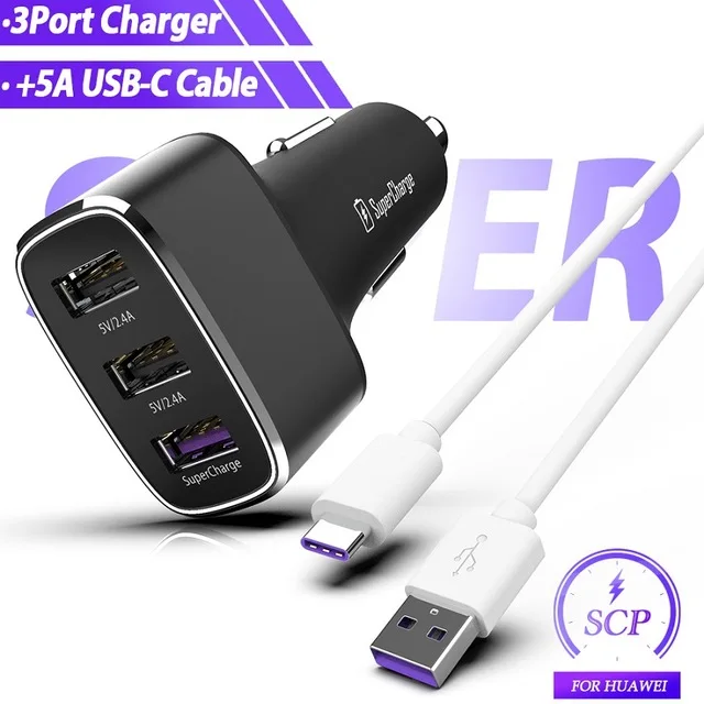 3 USB Power set Supercharge для huawei автомобильное зарядное устройство из металла FCP Быстрая зарядка для huawei P 30 20 10 9 Plus mate 20 10 9 8 Pro Honor V20 V10 кабель - Тип штекера: 3 USB Power set