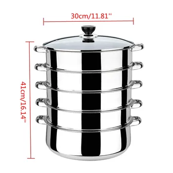 

New 30cm 5 Tier Stainless Steel Soup Pot Thick Cooking Steamer Gas Induction Compatible Cooker Saucepan Pot Cookware Instant Pot