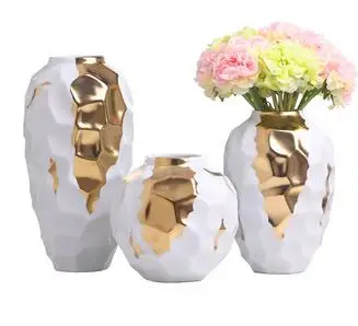 

CREATIVE NORDIC CERAMICS GOLD GEOMETRIC CERAMIC VASE MODERN HOME LIVING ROOM FLOWER ARRANGEMENT DECORATIVE ORNAMENTS WEDDING