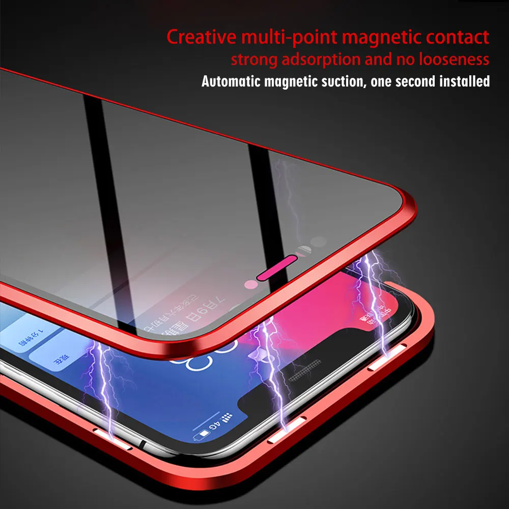 Магнитный чехол из закаленного стекла для iPhone XS MAX XR X 7 8 Plus, двустороннее стекло с магнитной защитой