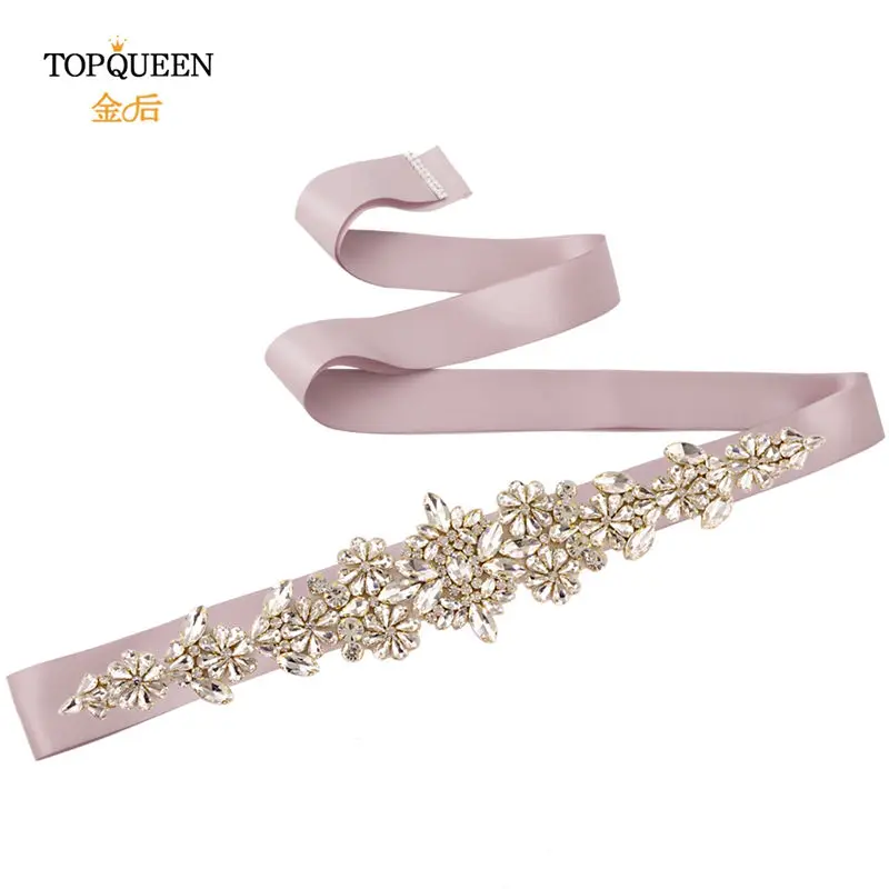 TOPQUEEN S325-G Свадебный ремень Золотой горный хрусталь отделка ремня вечернее платье пояс золотой пояс кристаллы для свадебного платья Пояс Свадебный золотой пояс - Цвет: antique voliet