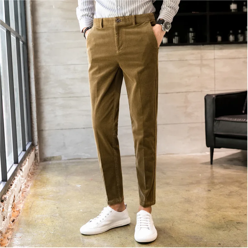 

Men's trousers new autumn/winter 2019 slim solid color cotton corduroy trousers loose casual personality youth men's wear