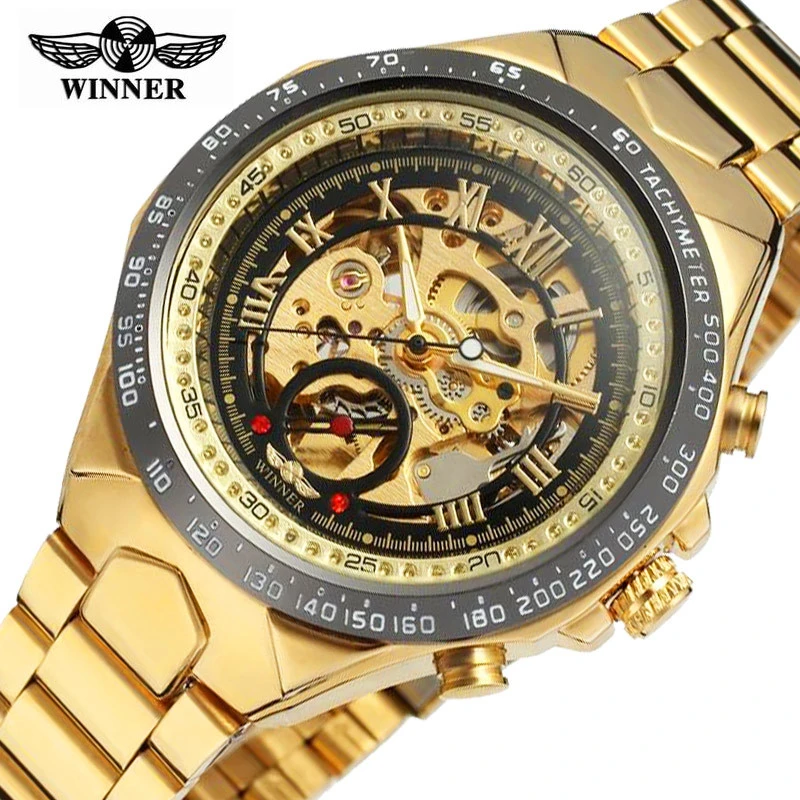 Best Winner Automatic Watches Stainless Steel Bezel Waterproof Golden Men s Skeleton Watch Top Brand Luxury Hollow Mechanical Watch