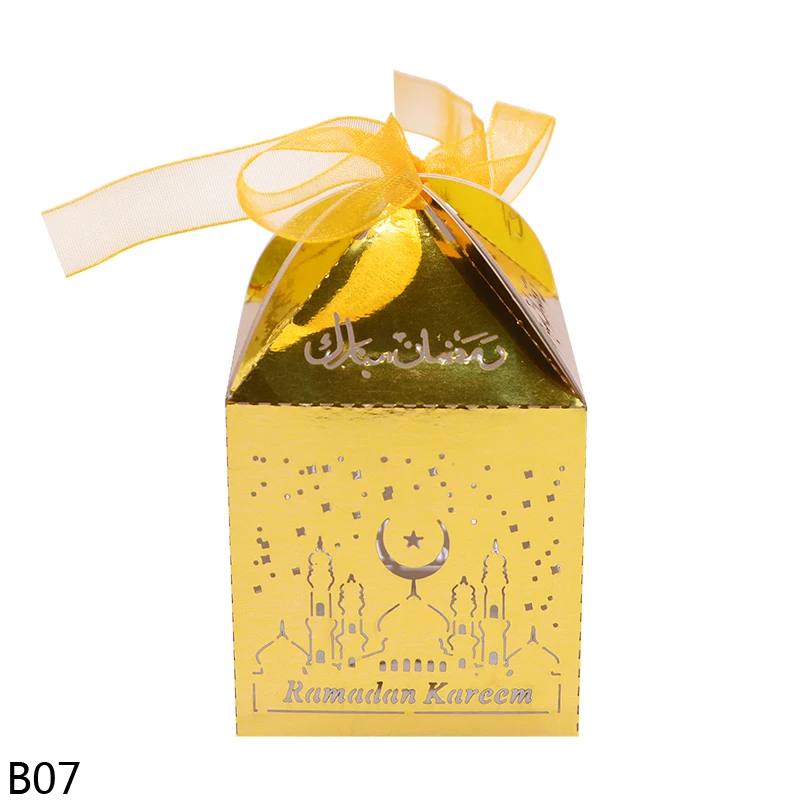 10 шт. Eid Mubarak коробка для конфет золото серебро черный белый луна Подарочная коробка Eid украшения для Рамадана мусульманские аль-Фитр ИД вечерние принадлежности - Цвет: B07 gold box