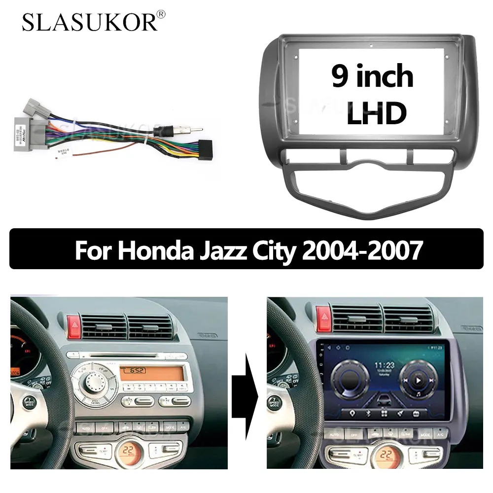 

9 INCH Fascia fit For Honda Jazz City 2004 2005 2006 2007 Cable Stereo Panel Dash Mounting Installation Trim Kit Frame Bezel
