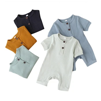 

2020 Baby Summer Clothing Infant Baby Girl Boy Clothes Short Sleeve Knitted Romper Ribbed Solid Jumpsuit Overall Outfits